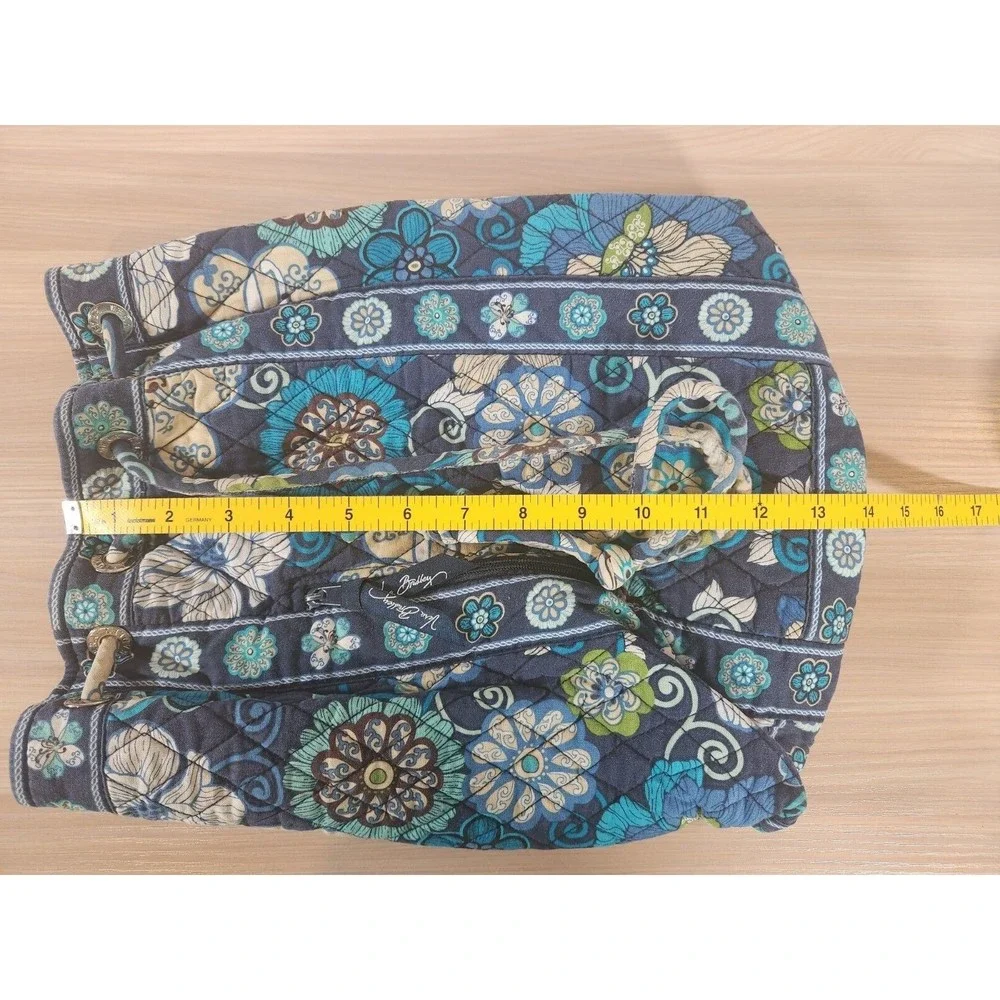 Vera Bradley Backpack Bag Large Mod Blue‎ Floral 100% Quilted Cotton Drawstring